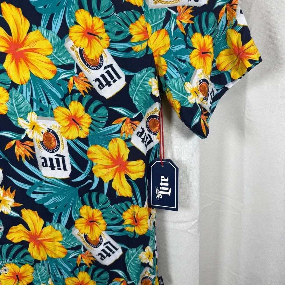 Miller Lite Tropical Cans Haw. Shirt Sleeve Button Front Size S